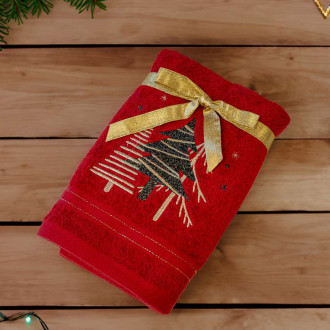Červený vánoční ručník PINES (OLXMAS01)