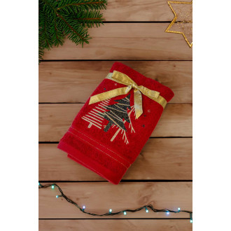 Červený vánoční ručník PINES (OLXMAS01)